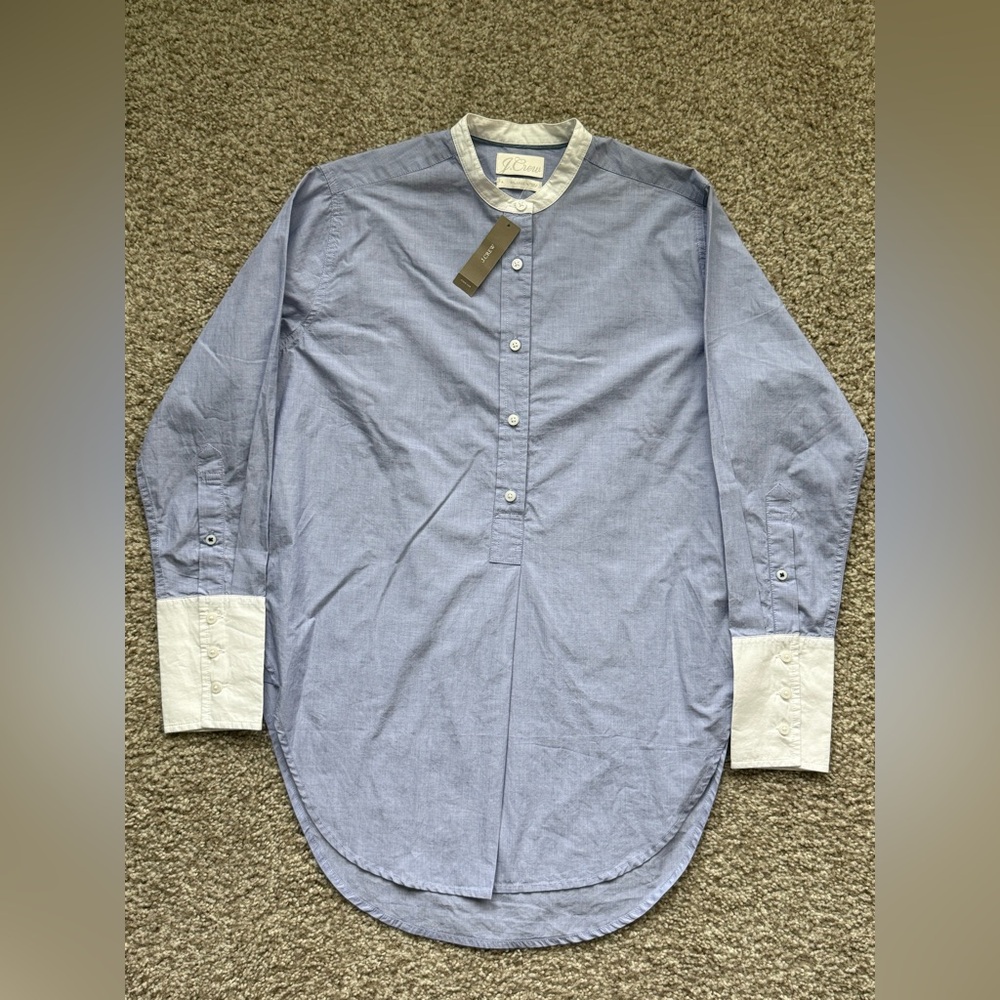 J. Crew Relaxed-fit collarless end-on-end cotton tunic shirt size 4